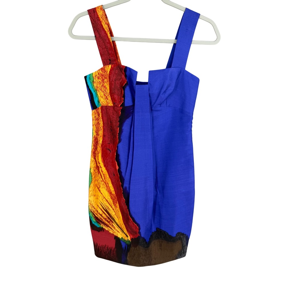 Boston Proper Dress Womens 2 Blue Abstract Print Silk Mini Smocked Back Cocktail